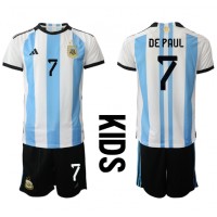 Argentina Rodrigo de Paul #7 Hemmatröja Barn VM 2022 Kortärmad (+ Korta byxor)